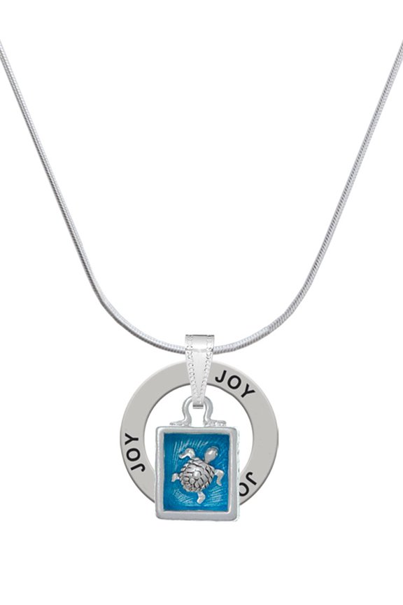 Silvertone Sea Turtle in Shadow Box Joy Ring Charm Necklace, 18"