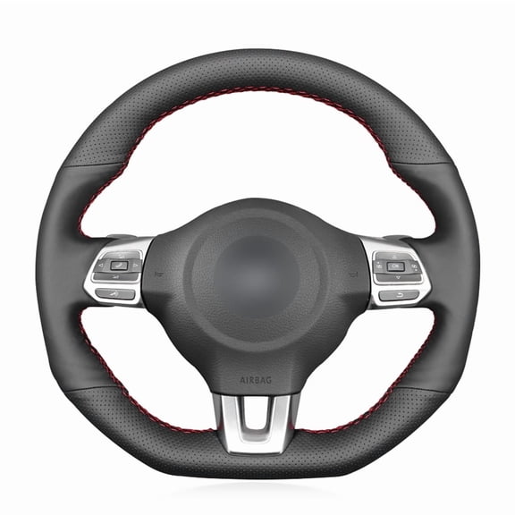 Black PU Leather Steering Wheel Cover for VW Golf R 2012-2013 / GTI / Jetta (GLI) 2011-2014 / Tiguan (R-Line) 2014-2016