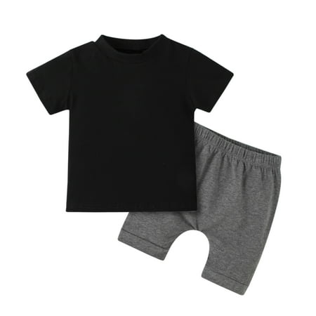 

2PCS Toddler Baby Boy Clothes Solid Color Sets Casual Outfit
