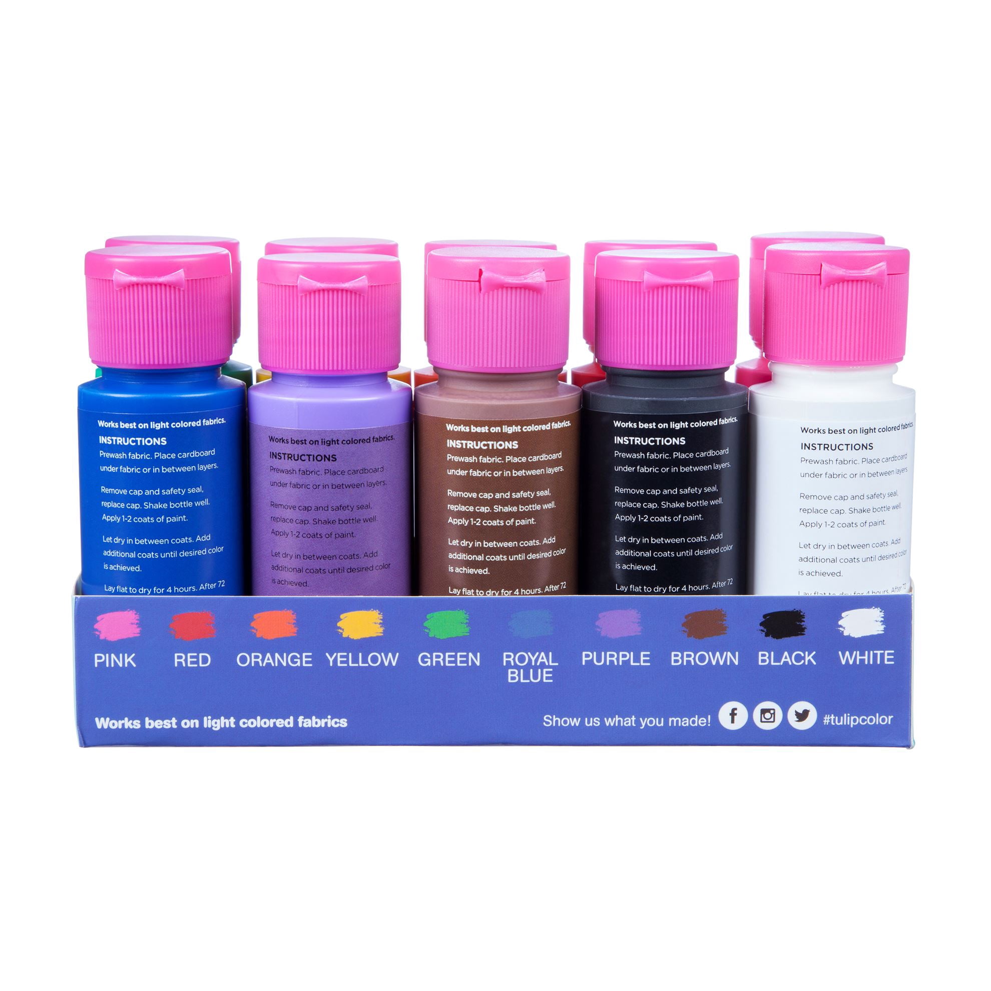 Tulip Brush-On Fabric Paint Set – 10 Pack of 2 fl oz Bottles, Liquid Rainbow Colors for DIY Crafts & Clothing