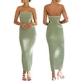 thumbnail image 1 of Vestido tubo ajustado para mujer, sin tirantes, con abertura lateral y ribete de color en contraste., 1 of 8