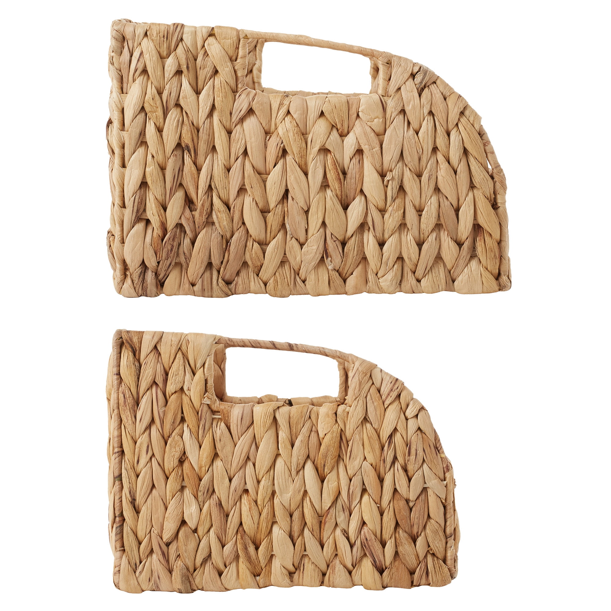 Casafield (Set of 2) Water Hyacinth Pantry Baskets with Handles - Natural, Medium and Large Size Woven Storage Baskets for Kitchen Shelves