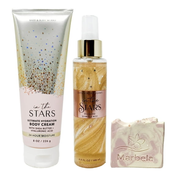 Bath & Body Works In The stars - Duo Gift Set - Body Cream and Diamond Shimmer Mist With a Himalayan Salts Springs Sample Soap.