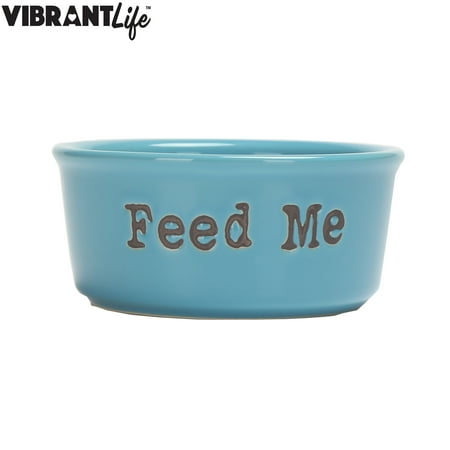 - Vibrant Life Ceramic Feed Me Pet Bowl, Blue, Small