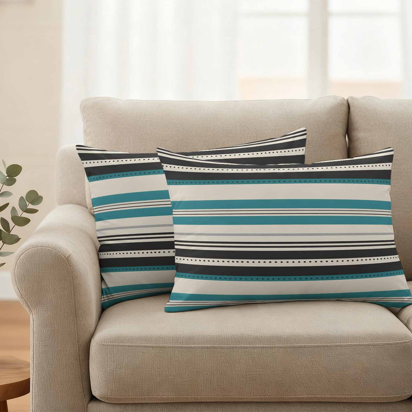 Green Black Grey Striped Outdoor Waterproof Pillow Covers, Farmhouse Vintage Stripe Decorative Rectangle Throw Pillowcase Sofa Cushion Sham for Patio/Couch/Chair, 20"x12" 2 Pack