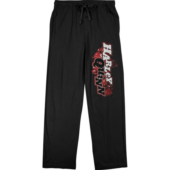 DC Comic Book Men's Harley Quinn Text Black Sleep Pajama Pants-XX-Large