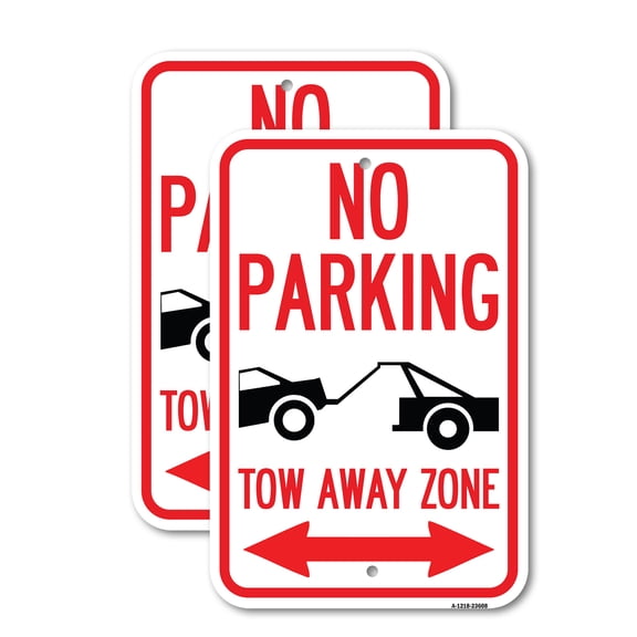 (2 Pack) No Parking Tow-Away Zone with Bidirectional Arrow | 18" X 24" Heavy-Gauge Aluminum Sign | Rust Free Aluminum, Weather Resistant, Waterproof, Fade Resistant, 2 Pre-drilled Holes