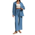 thumbnail image 3 of Traje de Verano para Mujer, de Dos Piezas, con Camisa, Pantalones y Ropa Deportiva Informal para Playa y Vacaciones Azul XL, 3 of 9