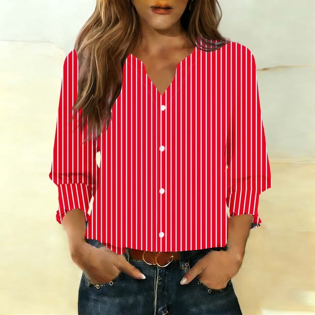 Ounisa Womens 3/4 Sleeve Cardigan V Neck Printed Button Down Spring Summer Fall Casual Stylish Tops S-2XL