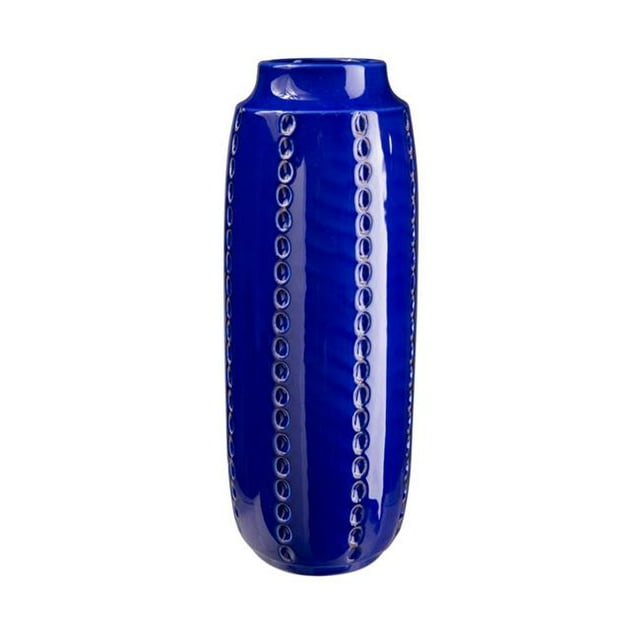 Benjara BM263563 Vase with Ceramic Frame & Dotted Column, Blue - Small