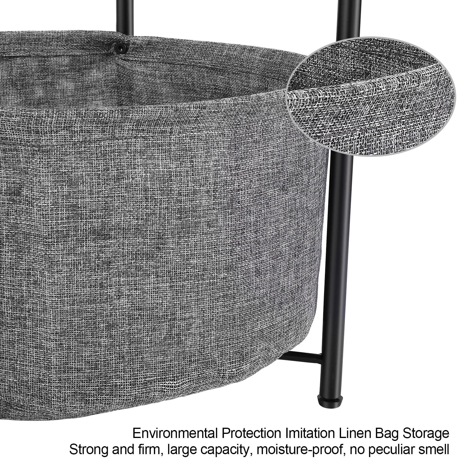 Funcid End Table, 24.5" Round Side Table for Living Room, Bedside Nightstand with Fabric Storage Basket, Wooden Accent Table with Metal Frame, Small Coffee Table