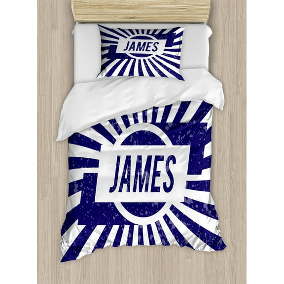 James Twin Size Duvet Cover Set, Classical Nautical Colors and Grunge Effect Common First Name Surname Design, Decorative 2 Piece Bedding Set with 1 Pillow Sham, Navy Blue and White, by Ambesonne