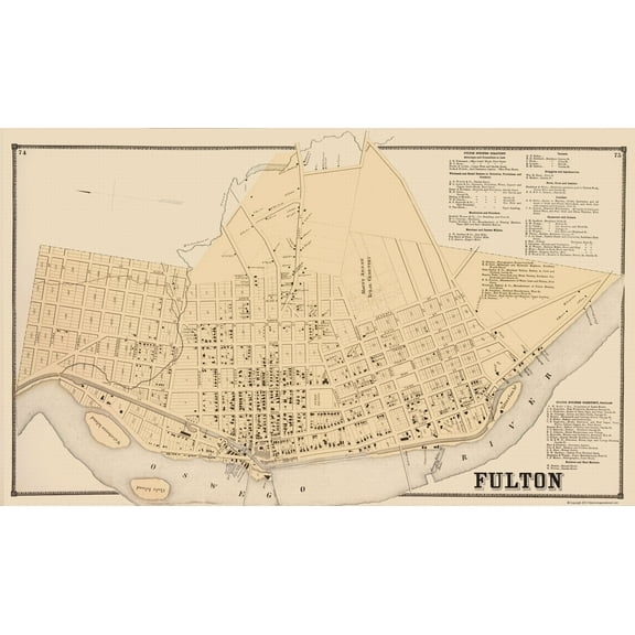 Historic City Map - Fulton New York - Stone 1866 - 23 x 38.57 - Vintage Wall Art