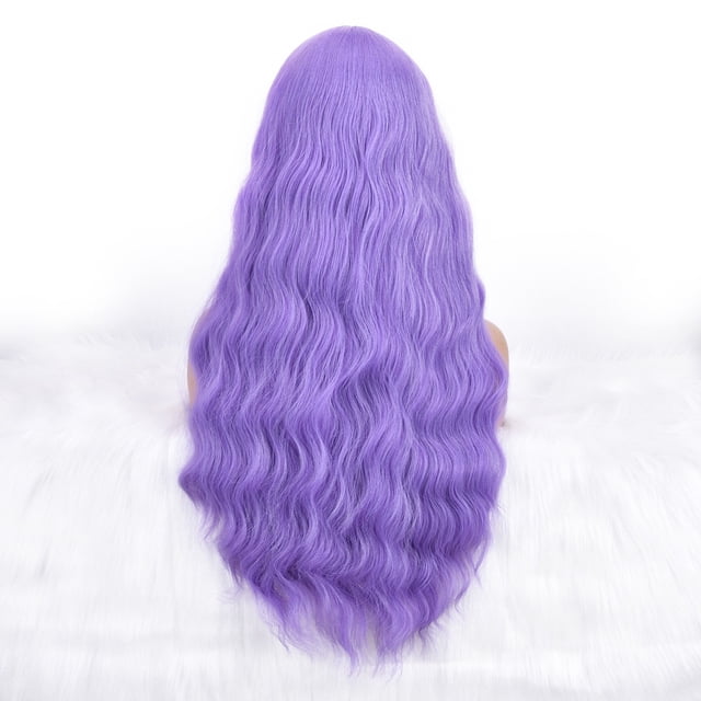 Peluca rizada ondulada de 28 pulgadas de largo con flequillo central, cabello sintético resistente al calor, peluca de traje de fiesta de cosplay de aspecto natural con gorra ajustable, peluca de