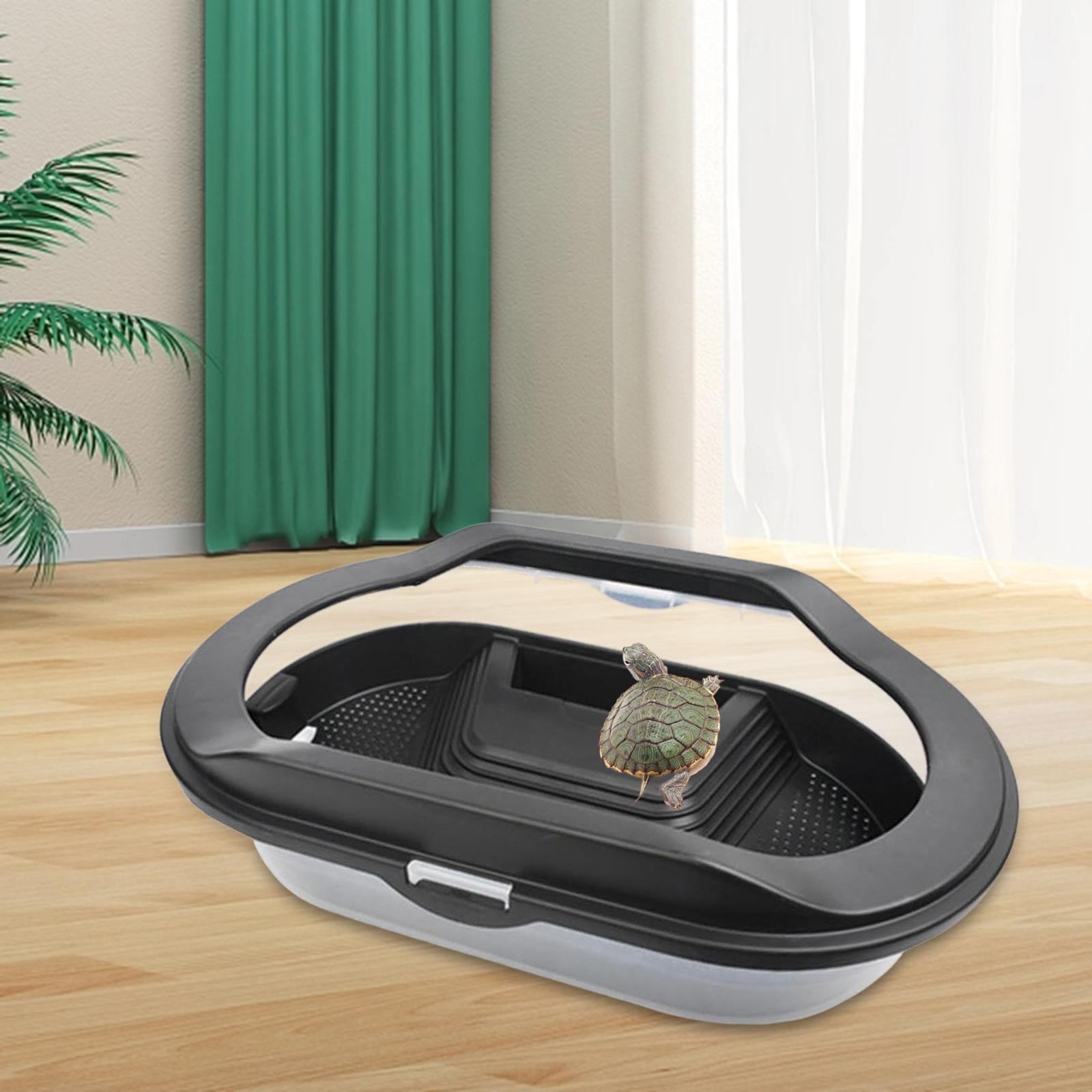 Small Turtle Tank Reptile Carrier Detachable for Snail Hermit Crabs Terrapin Black