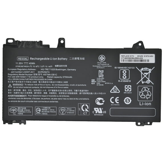 New RE03XL Laptop Battery for HP ProBook 430 440 445 450 455R G6 430 440 445 450 G7 Serie HSTNN-OB1C HSTNN-UB7R HSTNN-DB9A L32407-AC1 L32407-2B1 L32407-541 L32656-005 11.55V 45Wh 3750mAh