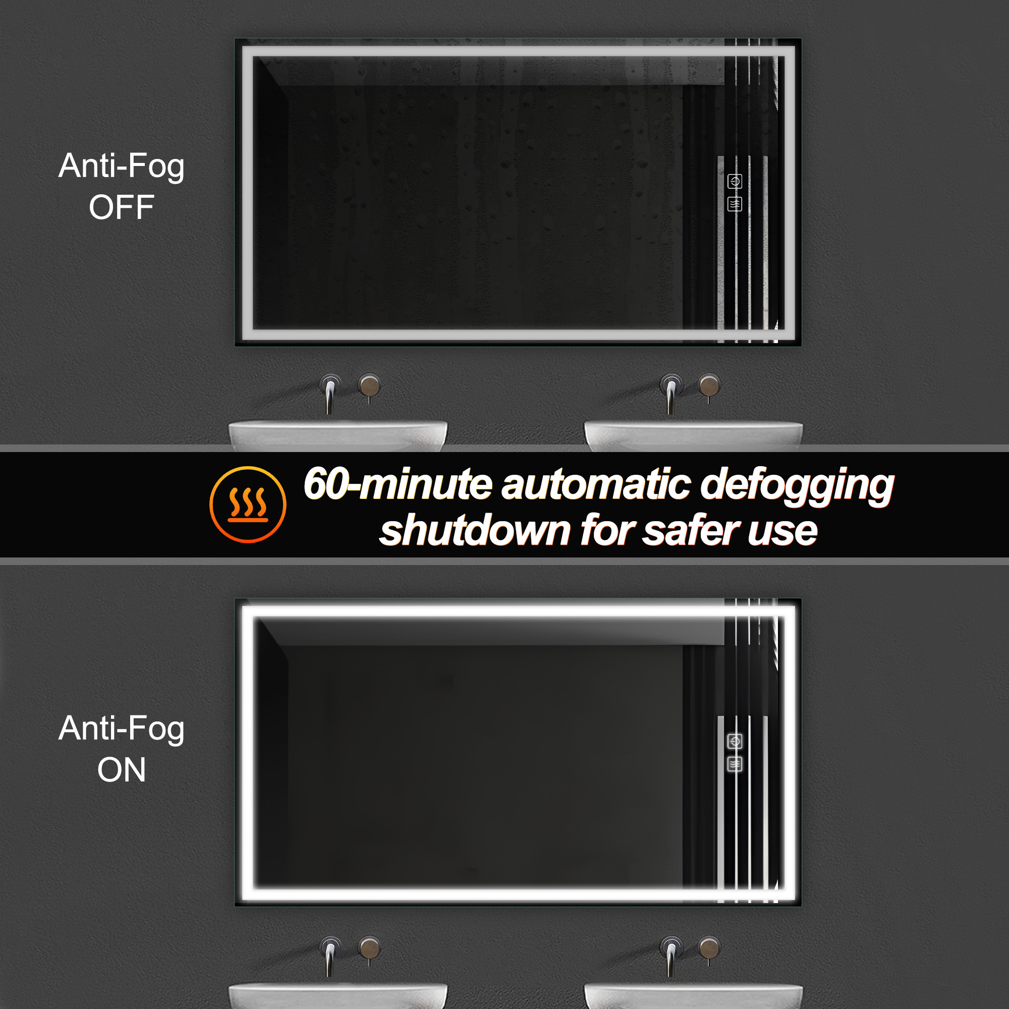 59"x35" LED Lighted Right Angle Wall Mounted Bathroom Mirror Modern Rectrangle Vanity Mirror with Anti-Fog,Silver