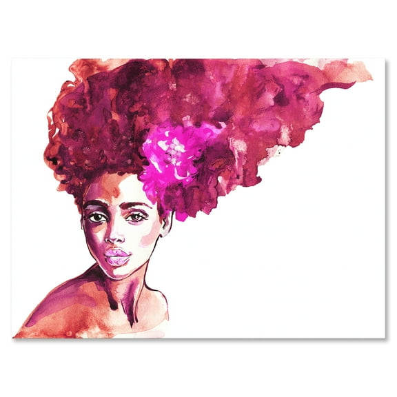 Designart ' Portrait of Afro American Woman VI ' Modern Canvas Wall Art Print