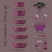 CAROTE 20 Pcs Nonstick Cookware Sets, Pots and Pans Set with Detachable Handles, Oven Safe, Induction Cookware, Stackable Kitchen Cooking Set, Ultra Violet