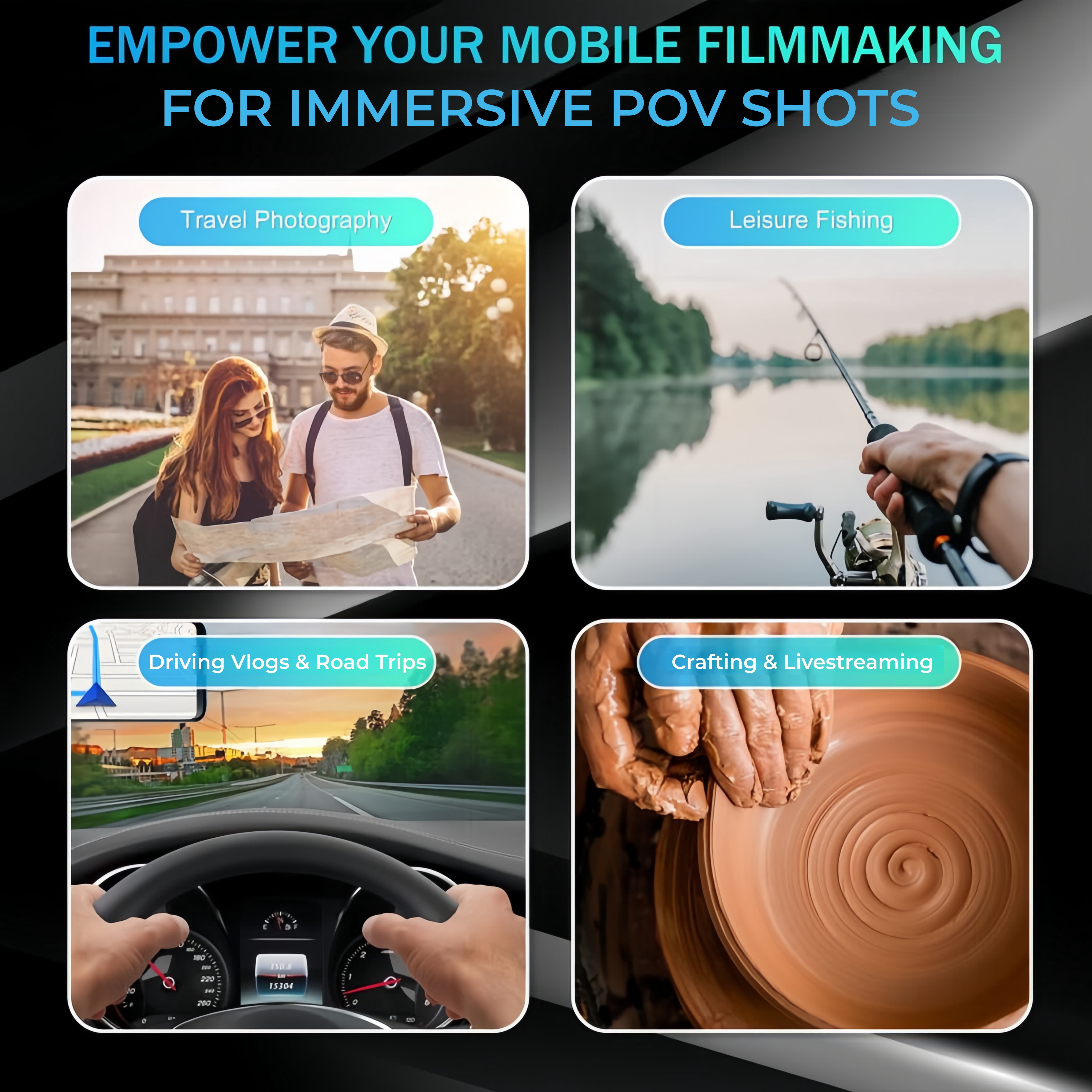 Magnetic Phone Neck Mount Holder for POV Vlogging - Quick Release Hands-Free Video Lanyard for iPhone 15 14 13 12 & Android - Includes Anti-Shake Strap & Safety Rope (MagSafe Compatible Kit)