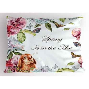 Ambesonne Nature Pillow Sham, Rabbits Orchid Flowers, 26" X 20", Multicolor