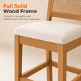 thumbnail image 6 of 28" Solid Wood Rattan Bar Stools Set of 2, Cane Woven Back Counter Height Stools with Linen Upholstered Cushion for Kitchen Island, Dining Room, Beige, 6 of 11