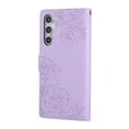 thumbnail image 4 of ELEHOLD Case for Samsung Galaxy S25 FE, Flower Embossed Flip Leather Wallet Phone Case with 3 Card Slots & Wrist Strap,Purple, 4 of 9
