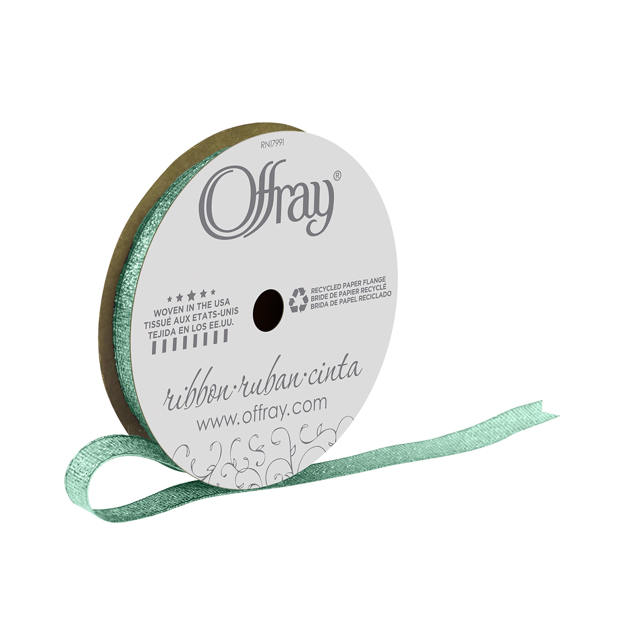 (3 pack) Offray Ribbon, Aqua Blue 3/8 inch Galena Metallic Ribbon, 9 feet