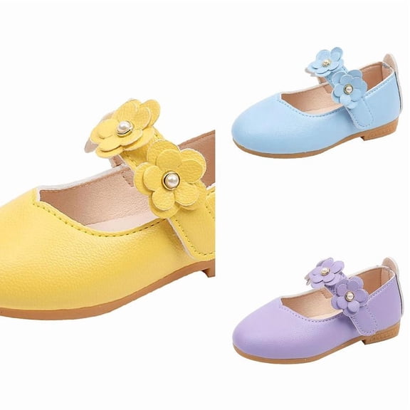 Wdgfv Girls Mary Jane 2026 3D Flower Pearl Dress Shoes Hook and Loop Princess Party School Toddler Kids Footwear Flats 10-10.5 Years