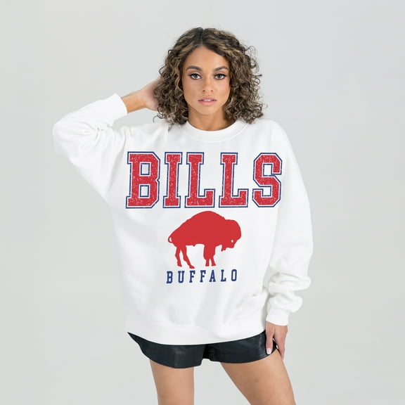 Women's Gameday Couture  White Buffalo Bills Classic Sunday Drives Oversized Premium Fleece Pullover Sweatshirt