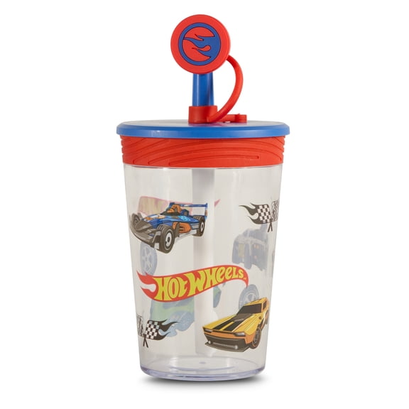 Hot Wheels Kids 15oz BPA-Free Spill Proof Tumbler with Straw, Reusable Plastic Drink Cup, Ages 12M 