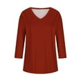thumbnail image 5 of Aboser 3/4 Sleeve Tops for Women Dressy V Neck Shirts Loose Fitted Casual T-shirt Solid Color Fall Clothes Comfy Soft Basic Tees Womens Blouses, 5 of 5