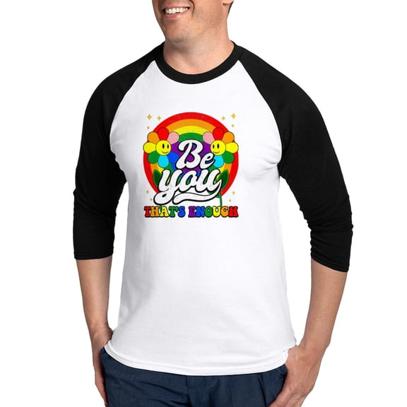 CafePress - Be You Pride Lgbtq Gay Lgbt Ally Rainbow Retro Vi - Cotton Baseball Jersey, 3/4 Raglan Sleeve Shirt