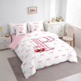 thumbnail image 3 of Feelyou Pink Monogrammed P Bedding Comforter Set 7pcs, Cartoon Bowknot Cherry King Bedding Sets, Chic Watercolor Bow-tie Reversible Bed Sheets, Breathable Home Decor, 3 of 8