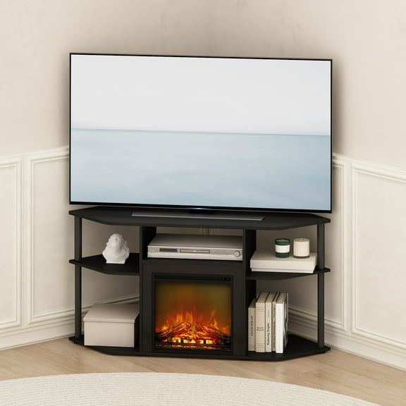 Furinno JENSEN No Heat Fireplace TV Stand for TV up to 55" in Dark Americano