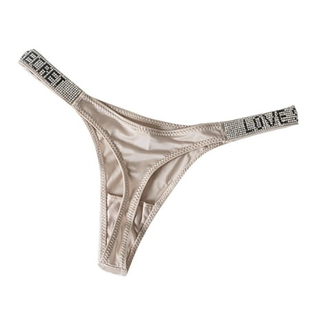 

YDKZYMD Women s Khaki Thongs Underwear Ice Silk G String Low Waist Rhinestone Lace Sexy Hi Cut No show Panty