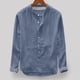 thumbnail image 1 of Blusas y camisas de manga larga con cuello redondo para hombre, blusa informal lisa con botones y manga larga con cuello redondo, blusa para hombre, 1 of 6