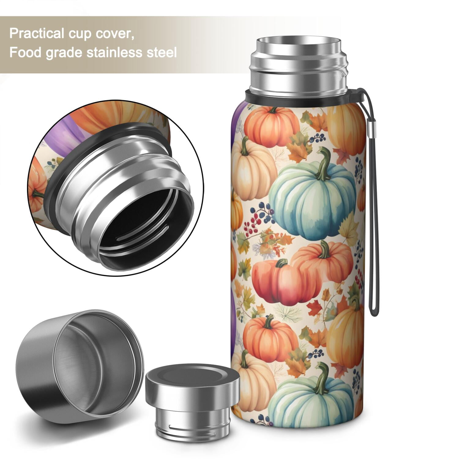 20 Oz Fall Pumpkins and Leaves Pattern Coffee Tumbler Double Wall Insulated Stainless Steel Water Bottle | Metal Reusable Thermoses Flask with Cup Cap | Leak & Sweat Proof with Anti-Dust Lid