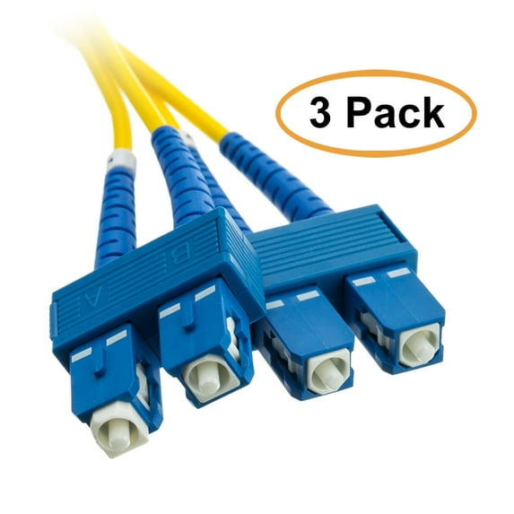 eDragon Fiber Optic Cable, SC/SC, Singlemode, Duplex, 9/125, 10 Meter (33 Foot), 3 Pack