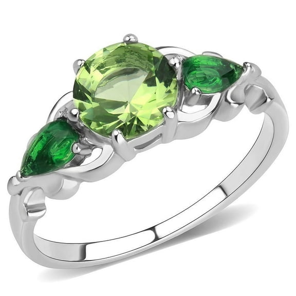 Green Womens Ring Anillo Para Mujer 316L Stainless Steel Ring with Crystal in Peridot