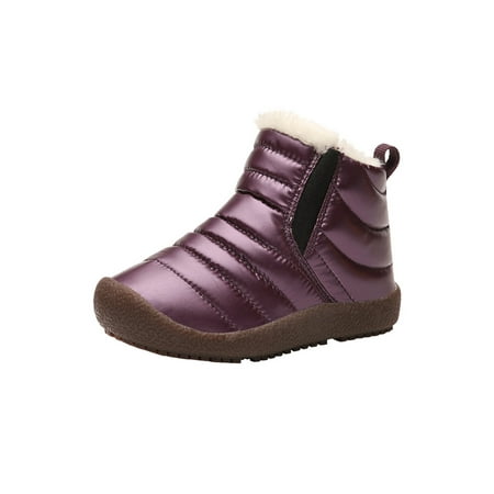 

Eloshman Girls Waterproof Plush Lined Snow Boot School Non-Slip Mid Top Ankle Bootie Casual Round Toe Booties Purple 7.5