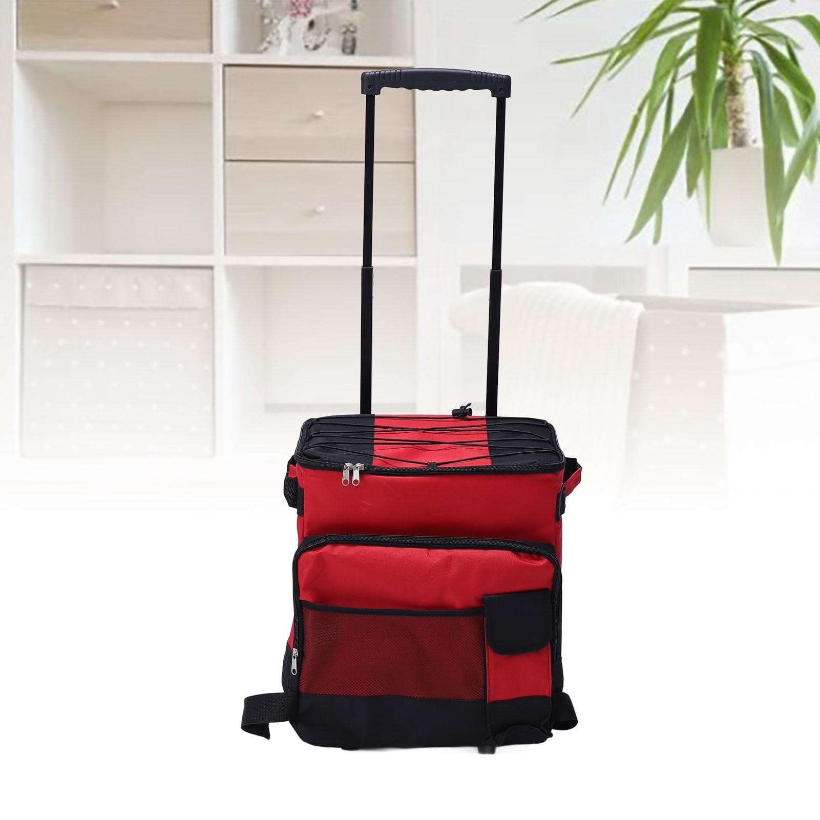 YAHHU 43L Waterproof Foldable Rolling Cooler – 600D Oxford, 4‑Wheel, Adjustable Height, Ice & Warm Food Storage, Red