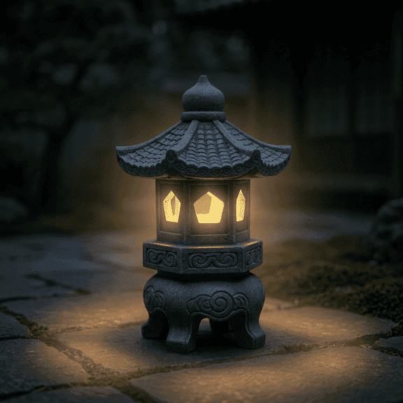 Lumiartisan Japanese Resin Lantern Garden Statue Zen Style - UV Resistant Lighted Roof Outdoor