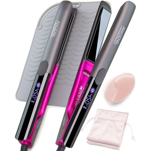 ANGENIL Pro Titanium Flat Iron Hair Straightener and Curler 2 in 1, Dual Voltage - Hair Straightening Ceramic Flat Iron 1-inch with Anti-Scald Heat Resista