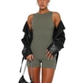 thumbnail image 1 of xiaxaixu Justaucorps pour Femmes Été Court Moulant Combinaison Couleur Unie Sans Manches Col Rond Justaucorps Ajusté, 1 of 7