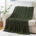 thumbnail image 4 of Battilo Olive Green Throw Blanket,Chenille Throws for Couch,Thick Chunky Cable Knit Blanket,51"x67", 4 of 8