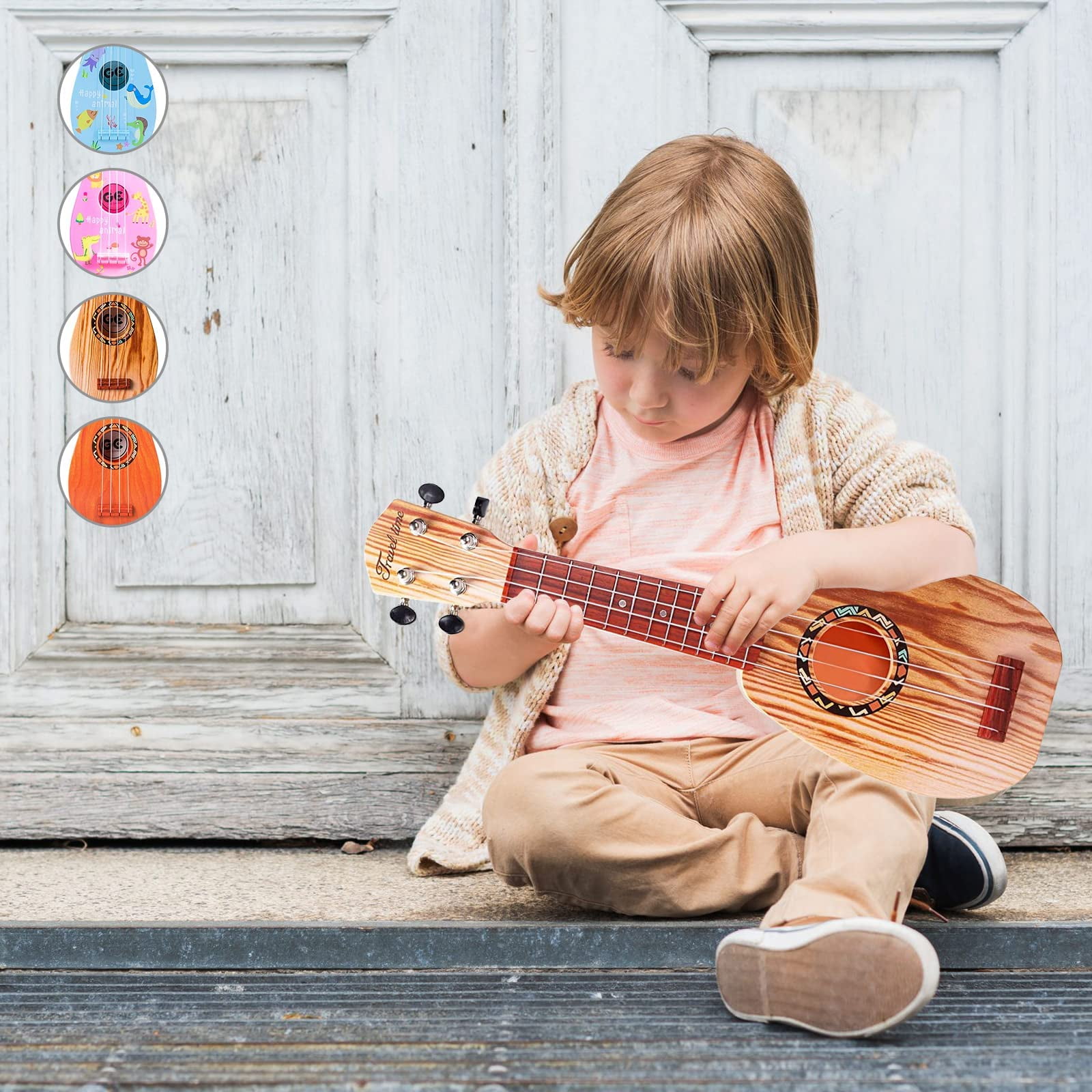 Ukulélé Jouet Enfant 17 Pouces - 4 Cordes Nylon, ABS, à Partir De 3 Ans, Bleu Ou Rouge