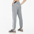 thumbnail image 6 of Womens Snap Button Pants Solid High Waist Tapered leg Trousers Loose Workout Sweatpants Sports Athletic Women's Pants A-Grey L, 6 of 9
