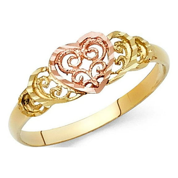 14k Two Tone Solid Italian Gold Fancy Spiral Heart Ring 7mm