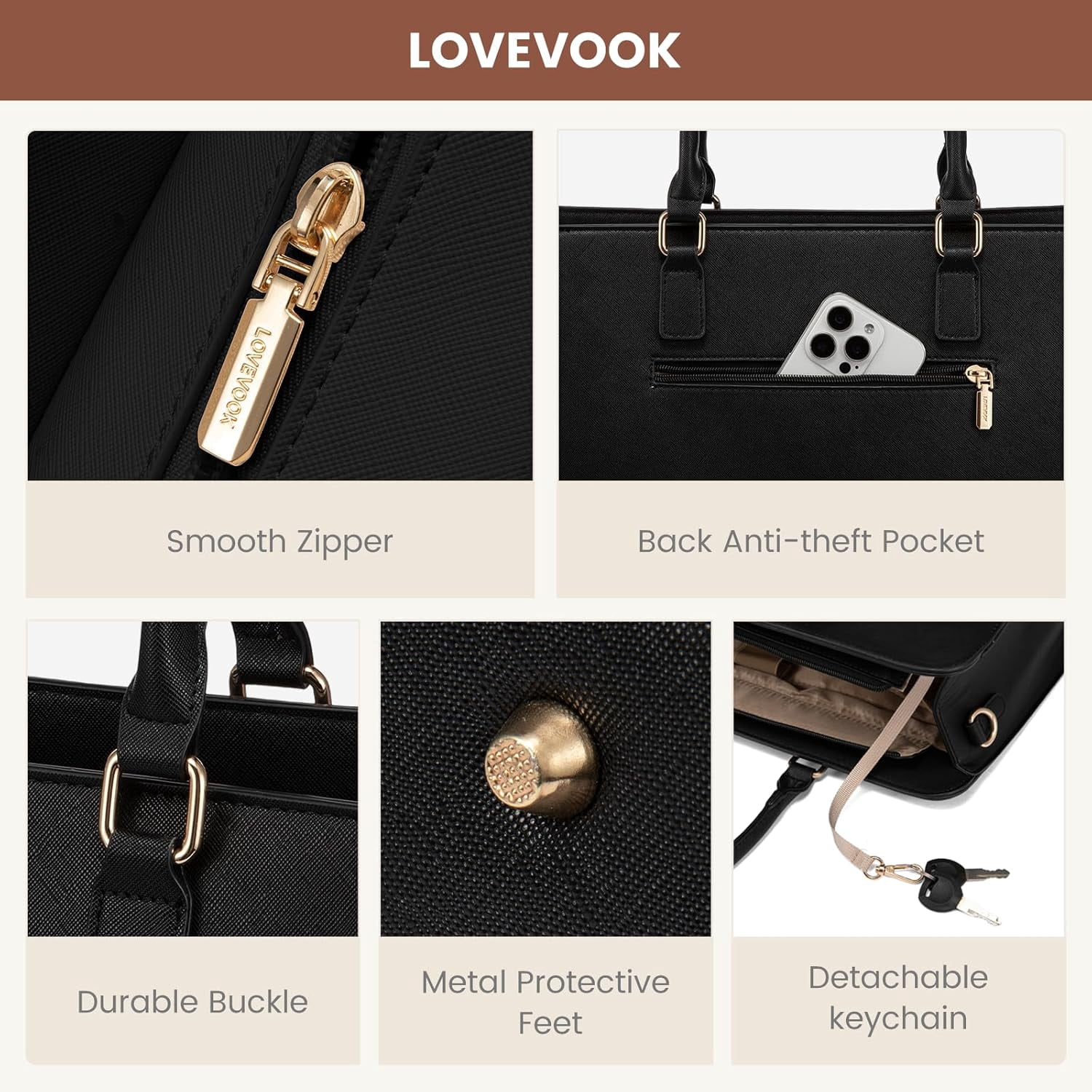 LOVEVOOK Laptop Tote Bag for Women, fits up to 15.6 Inch Large Computer Briefcase Leather Waterproof Business Teacher Bag,Computer Handbag Crossbody Purse,Office Gifts for Women